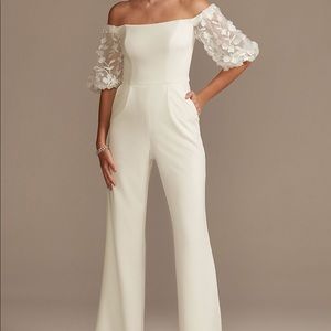 Off the shoulder floral puff sleeve jumpsuit